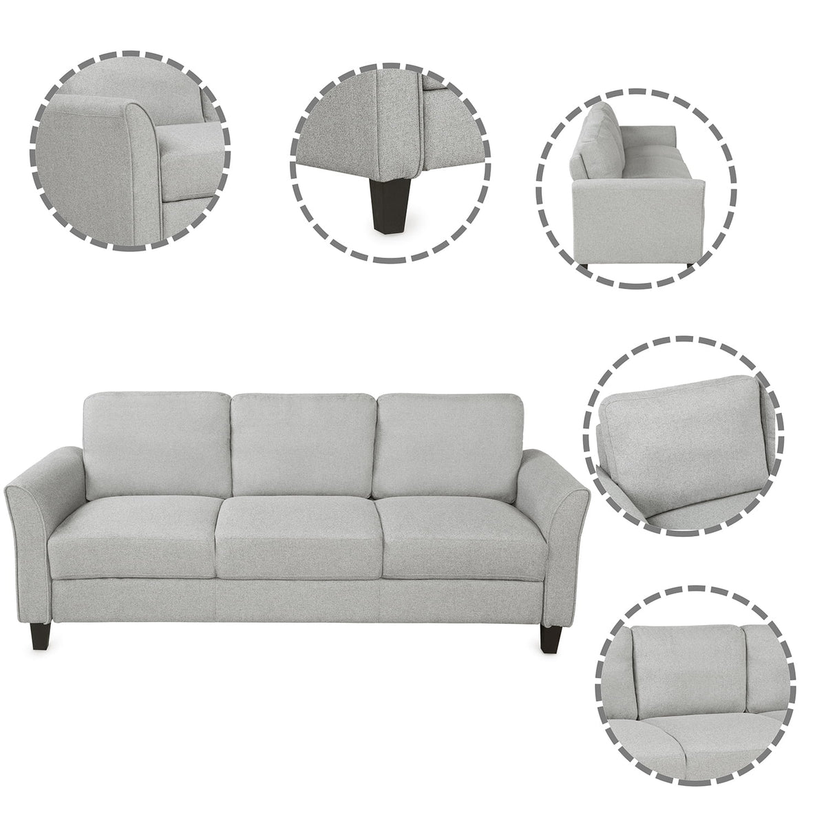 Light Gray 3-Seat Linen Fabric Sofa V905