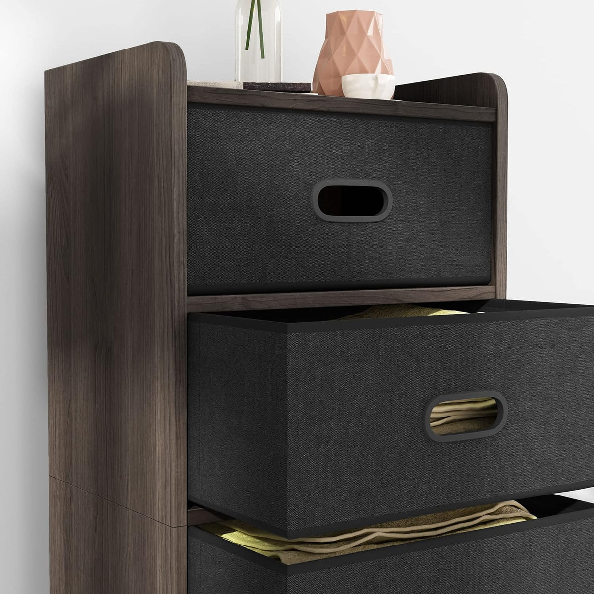5 Drawers Wood Frame Storage Dresser with Removable Fabric Drawers R35157