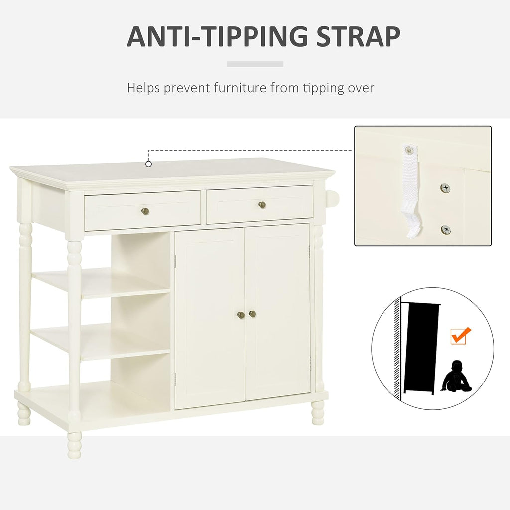 White Kitchen Sideboard Cabinet with 3-Tier Open Shelving and Pine Wood Legs O1980