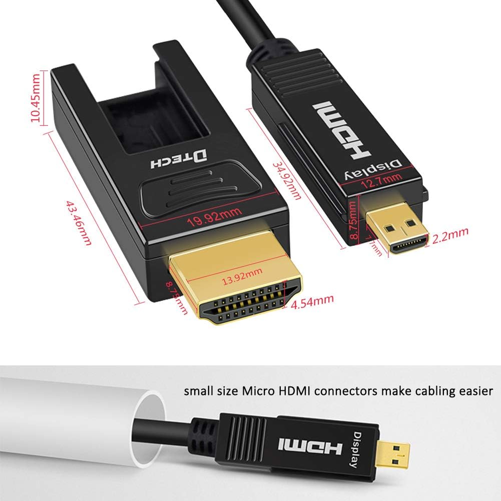 Fiber Optic HDMI Cable 200 Feet 4K 60Hz 18Gbps High Speed with Dual Connectors Micro HDMI and Standard HDMI Connector W379
