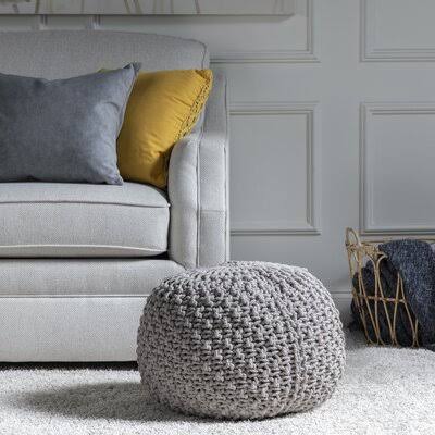 Gray Cotton Round Pouf Ottoman R572