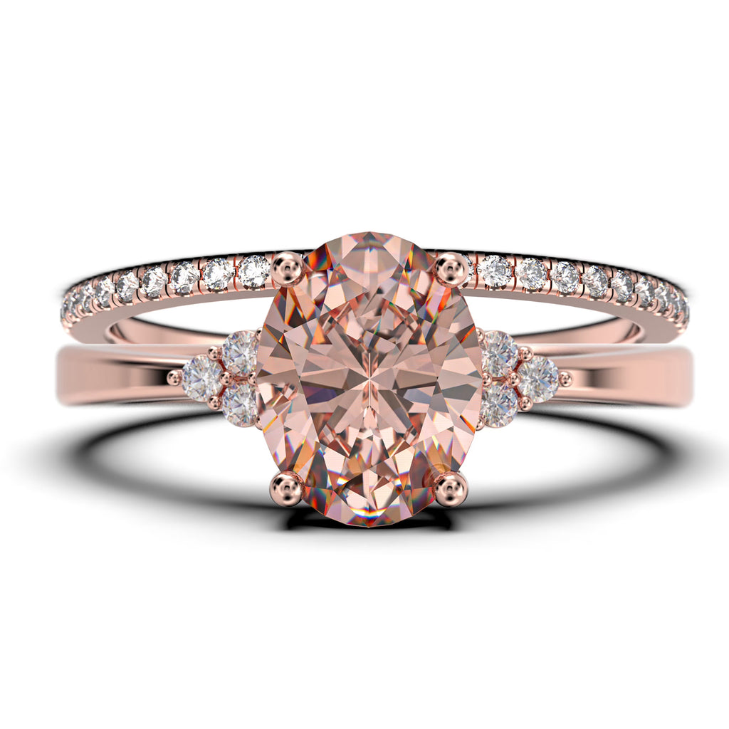 2.00 Carat Oval Cut Morganite And Diamond Moissanite Engagement Ring In Silver With 18K Rose Gold Plating G232286