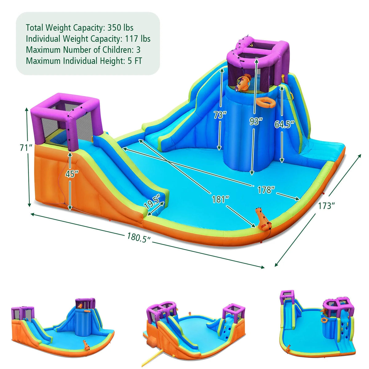 Inflatable Water Slide Bouncer with Climbing Wall & 950W Blower A96251