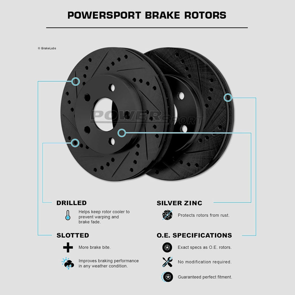Black Drilled Slotted Brake Rotors and Semi Metallic Brake Pads C605375