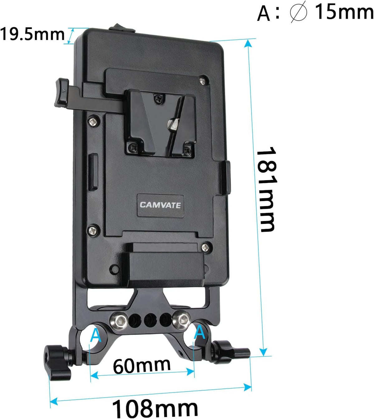 V Lock Mounting Plate Power Supply Splitter with 15mm Rod Clamp A579810