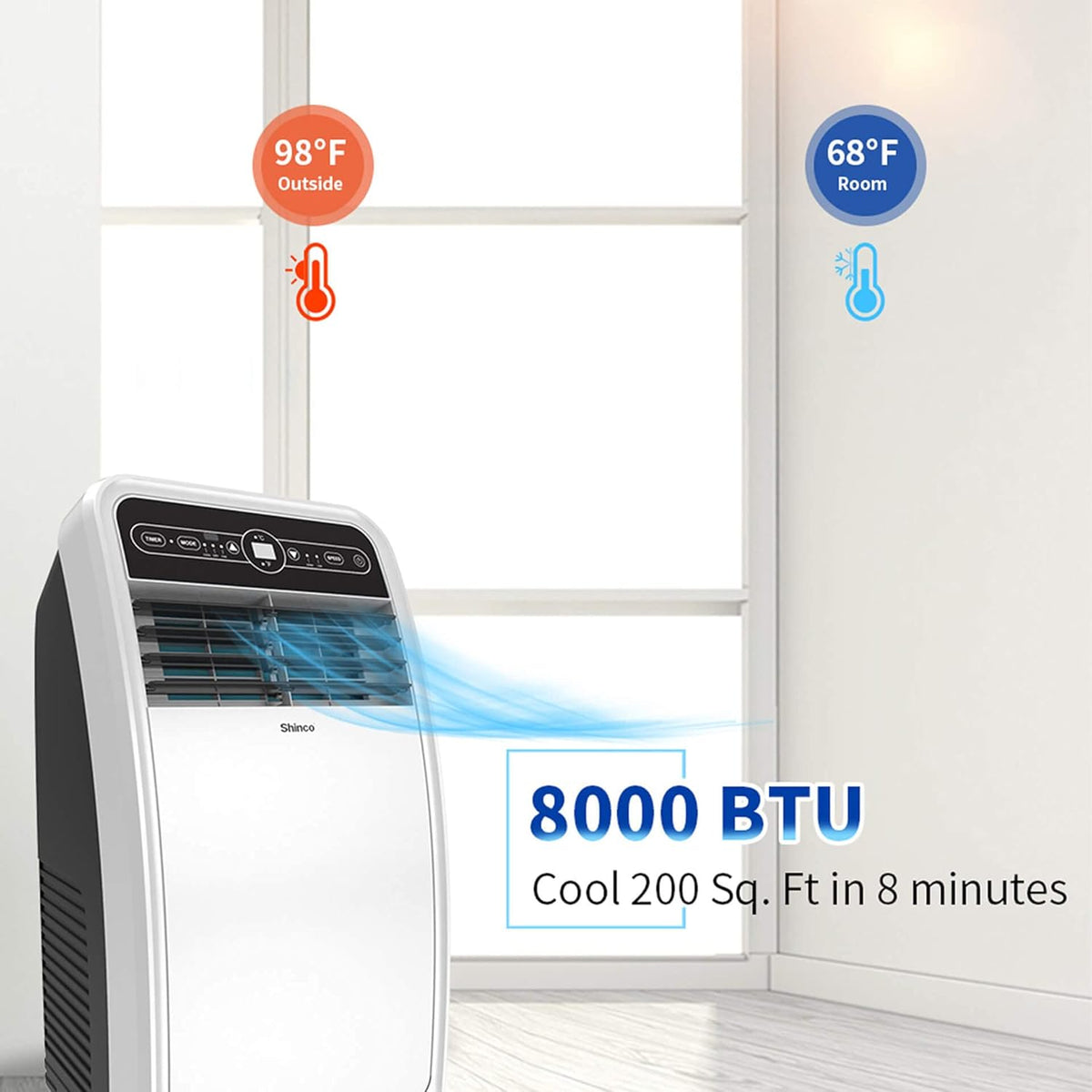 8,000 BTU Portable Air Conditioner with Dehumidifier, Remote Control J1703