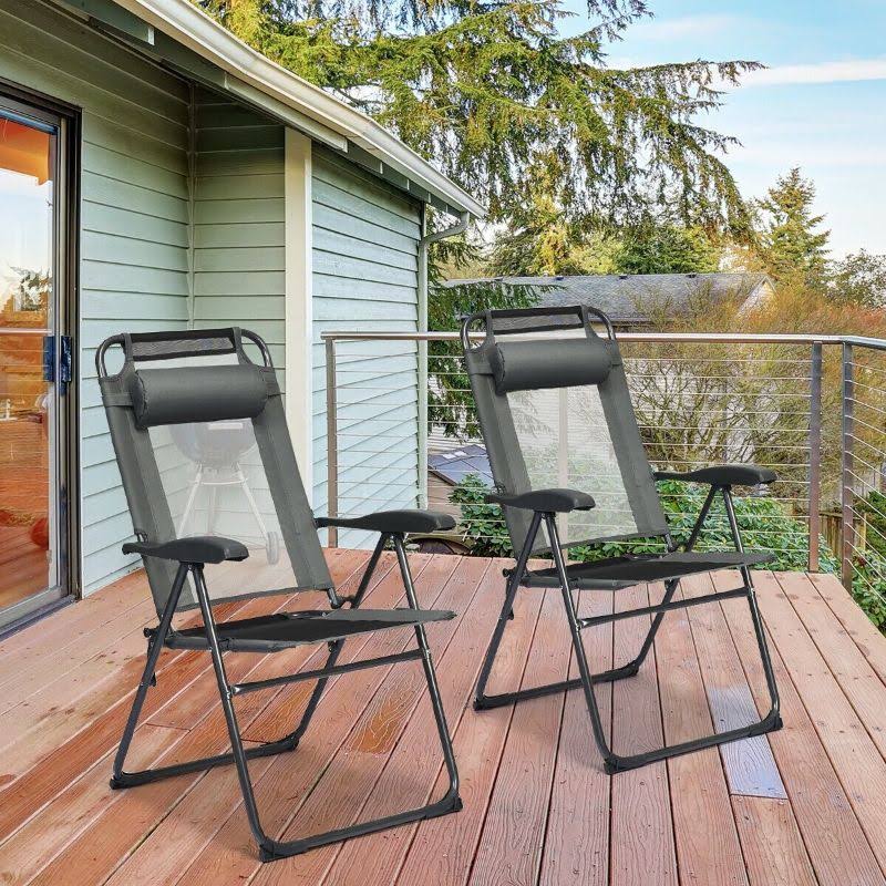 Gray Patio Adjustable Folding Recliner Chairs Z796