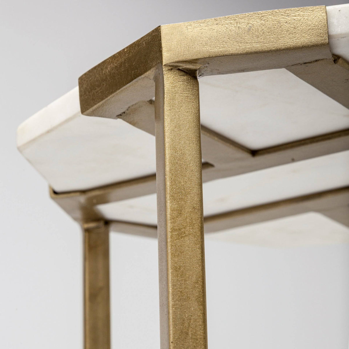 Set of Two White Marble and Iron Hexagonal End Tables R9613