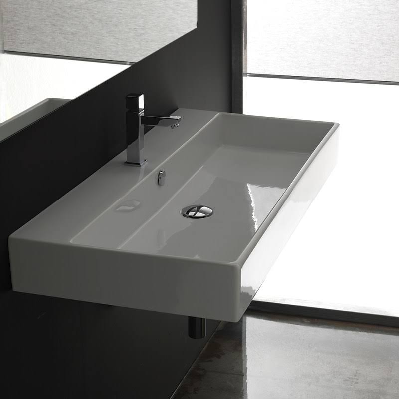90 Ceramic White Rectangular Vessel Bathroom Sink with Overflow D954