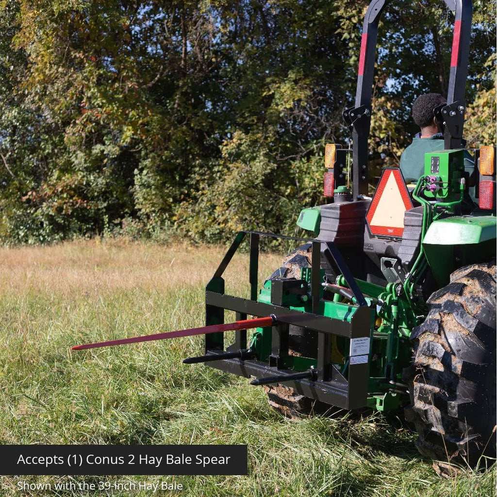 Pallet Fork Frame Attachment with 49 Hay Spear and Stabilizers, Fits Cat I & II Tractors, Rated 4,000 LB B9200