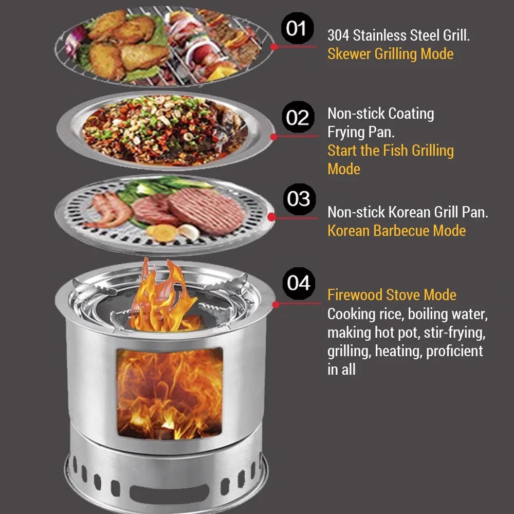 Portable 4 In 1 Wood Camping Stove O687