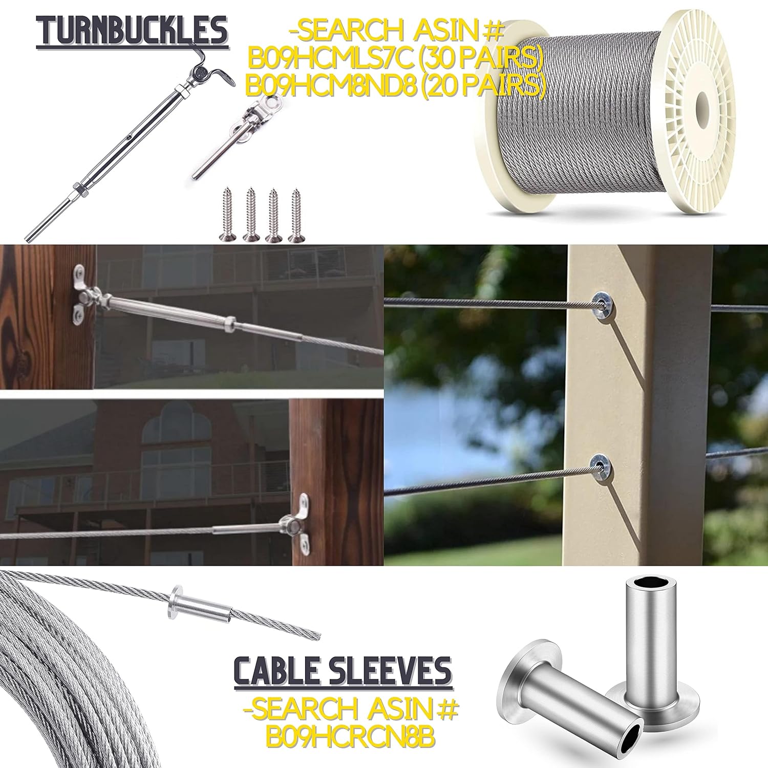 Stainless Steel Wire Rope 7x7 Strands T316 Steel Cable Railing Wire, 500ft, 1/8 I, with Wire Cable Cutter Z10665
