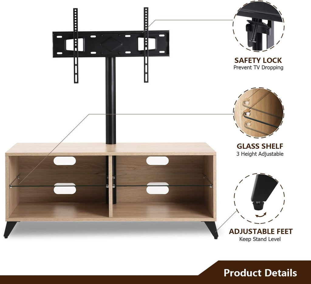 Oak Wood Corner TV Stand with Swivel Mount TV Entertainment Center F4415