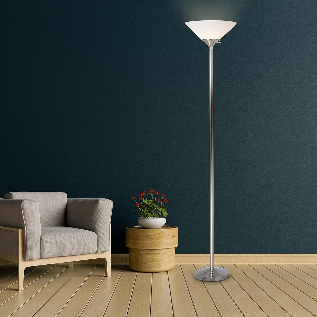 Brushed Steel Torchiere Lamp X54983
