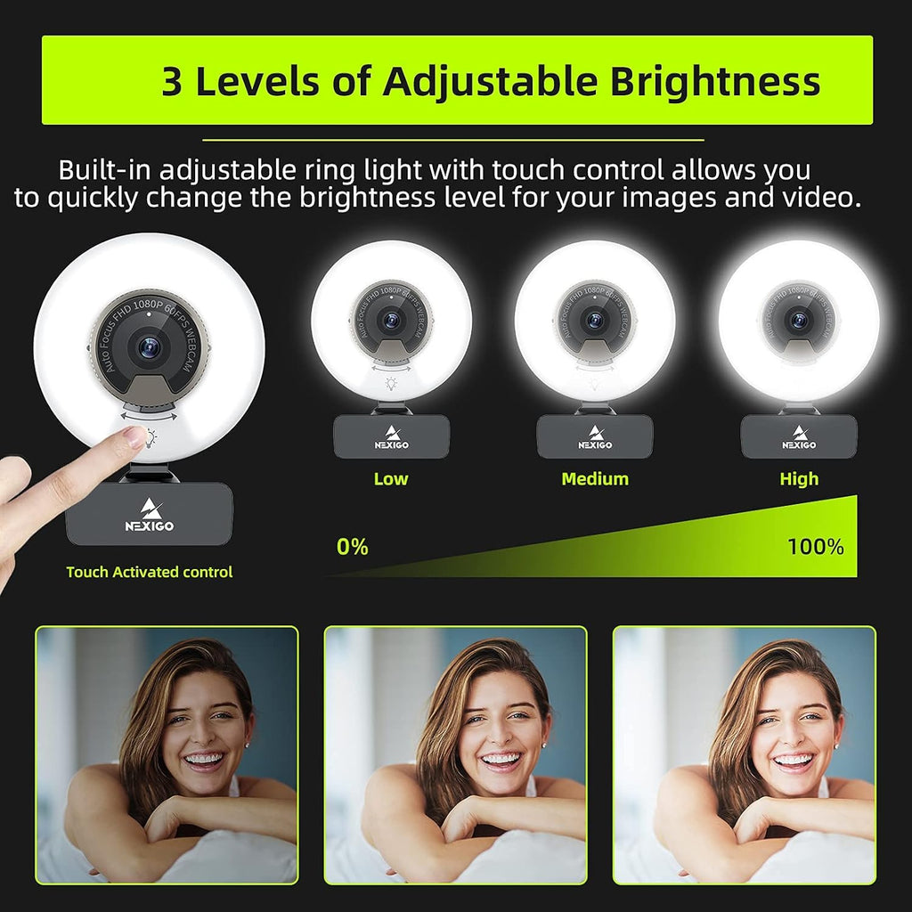 1080P 60FPS Webcam with Light, AutoFocus, Privacy Cover, Dual Stereo Microphone C310578