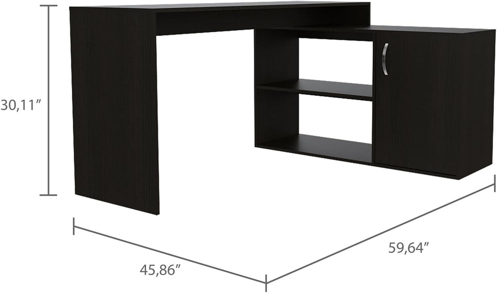Black L Shaped Computer Desk with Drawers and Storage Cabinet Shelves, 55 Inch Z3053
