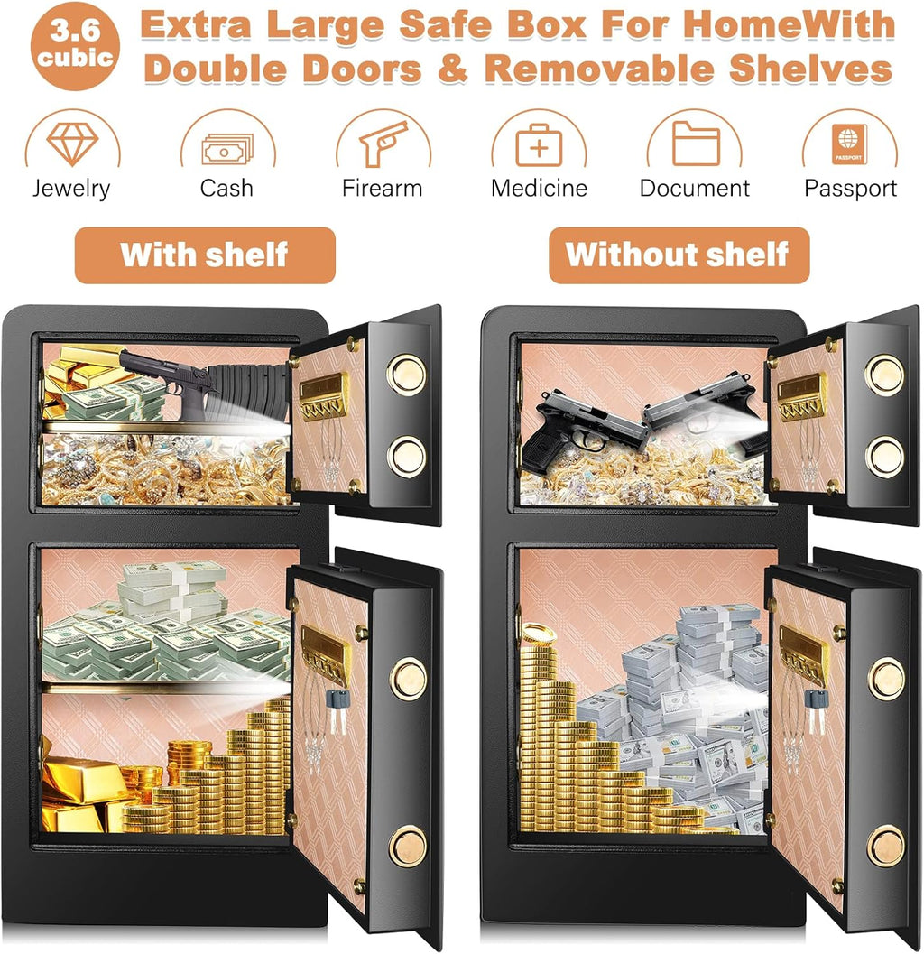 Extra Large Fireproof Safe Box with Double Safe, 83 LB Heavy Duty Security Home Safe with Inner Cabinet Box I975