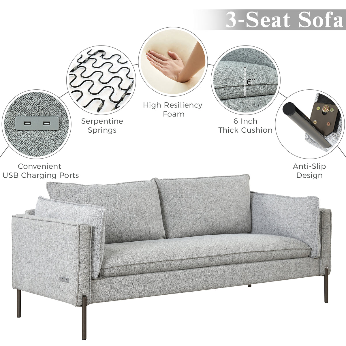 2 Piece Linen Fabric Upholstered Loveseat and 3 Seat Couch Set M2505