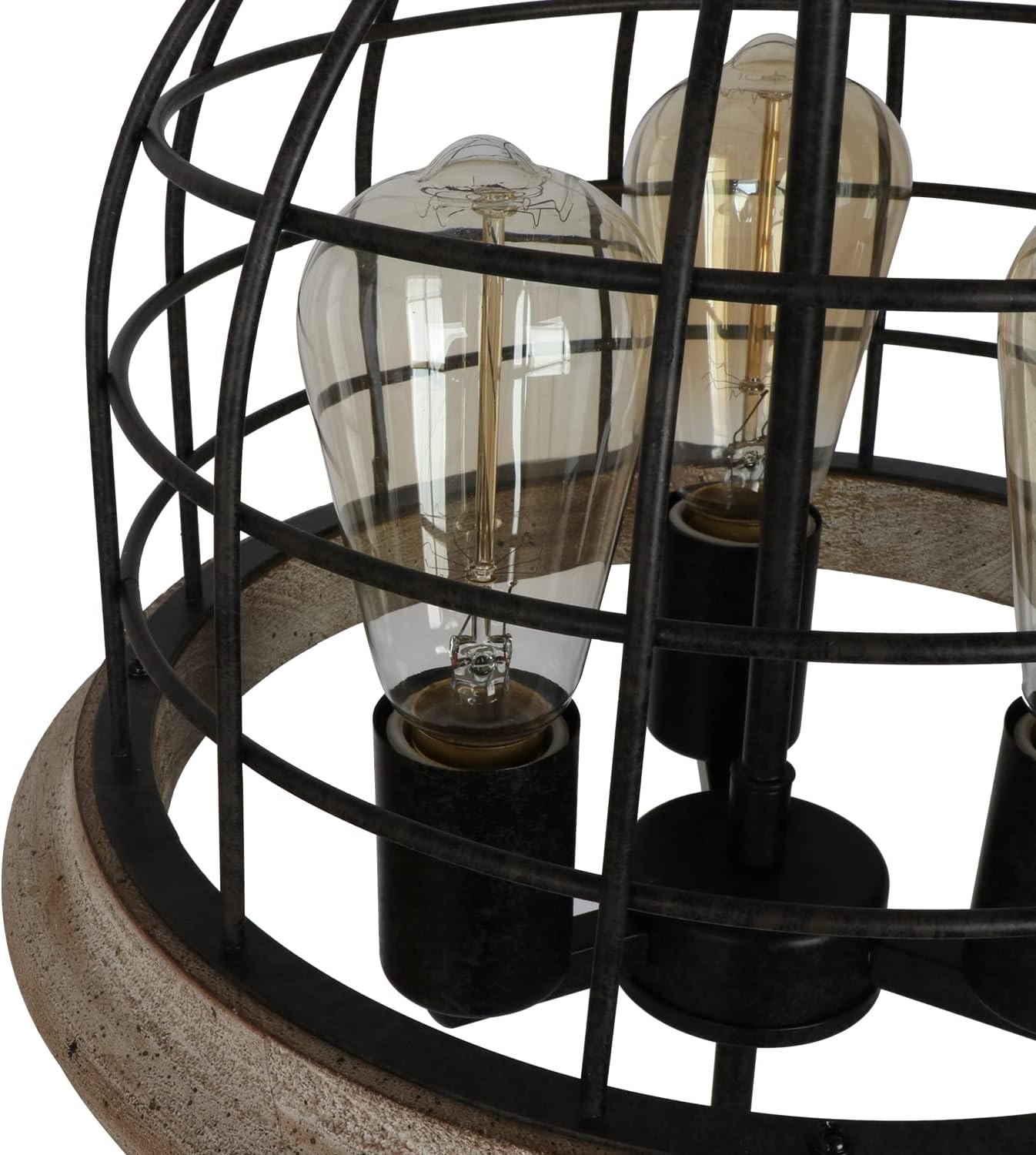 Round Rustic Chandelier Light Fixture, 3-Light Metal Wood Globe Cage Shade Y645