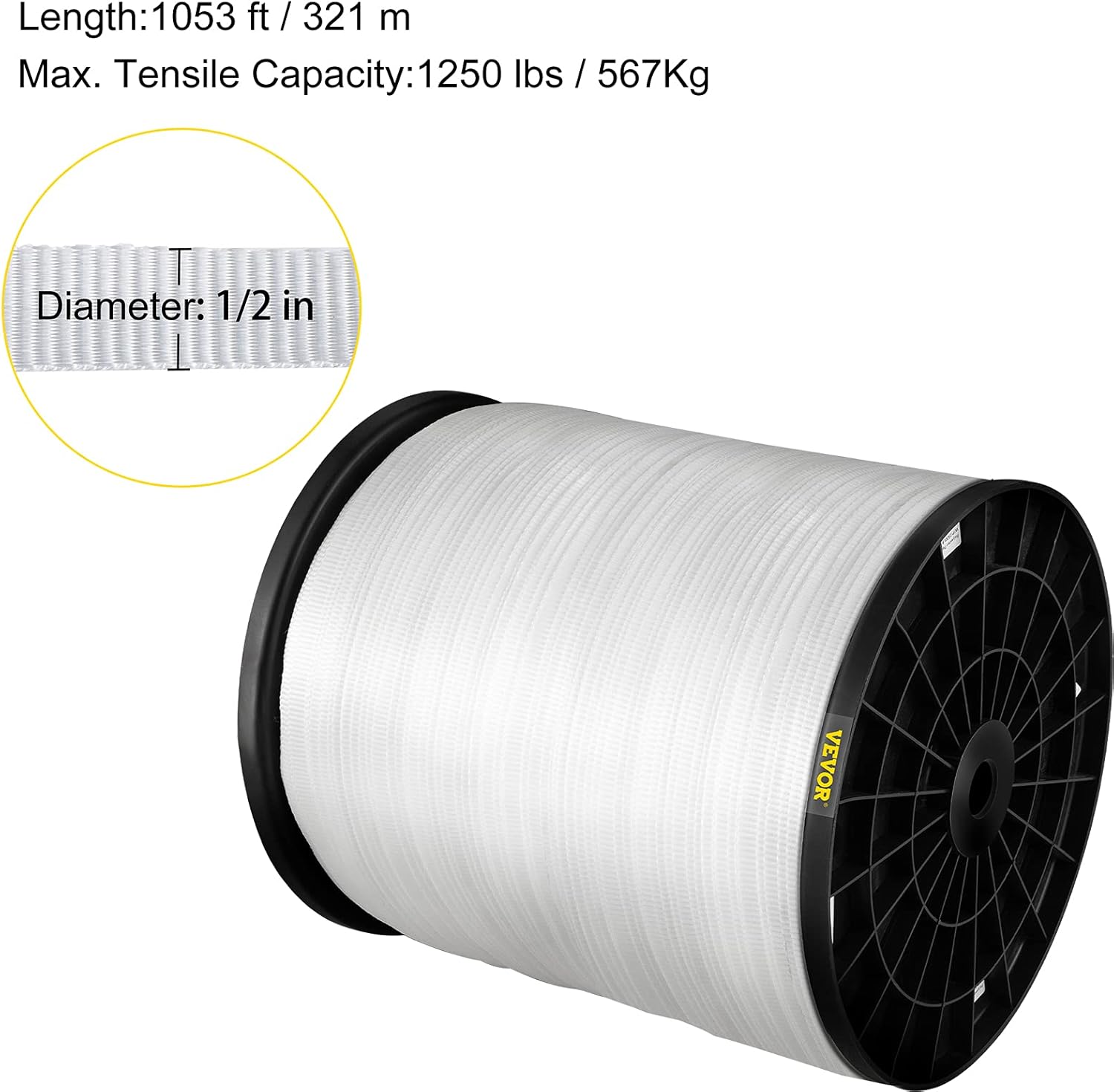 1250Lbs Polyester Pull Tape, 1053' x 1/2" Flat Tape, Pack of 2 M11992