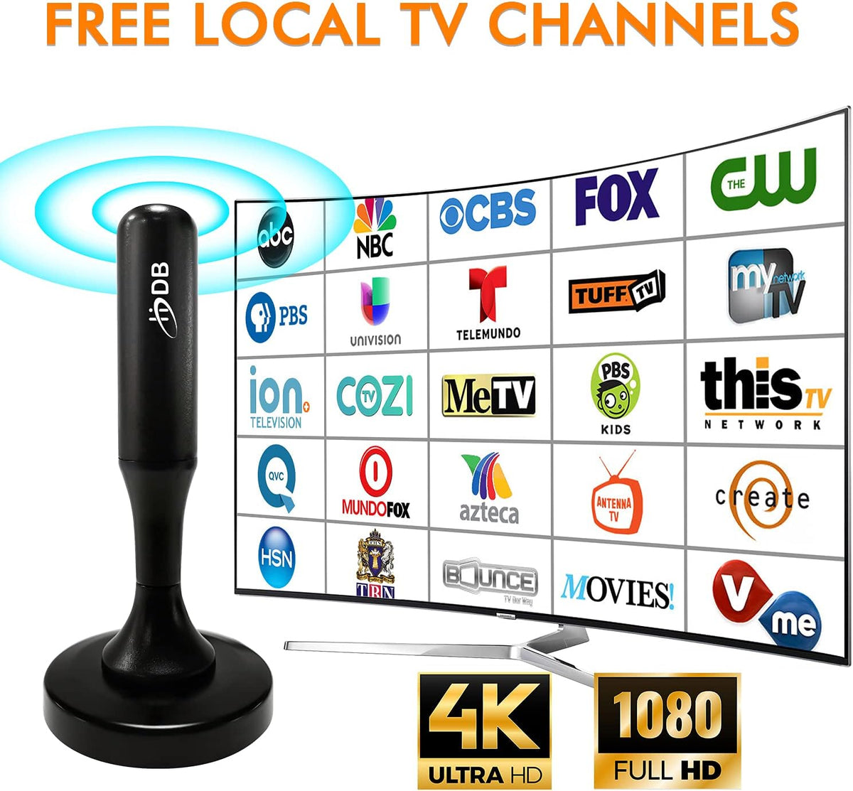 TV Antenna, 360° Reception, 120 Miles Range, 4K 1080p B832645