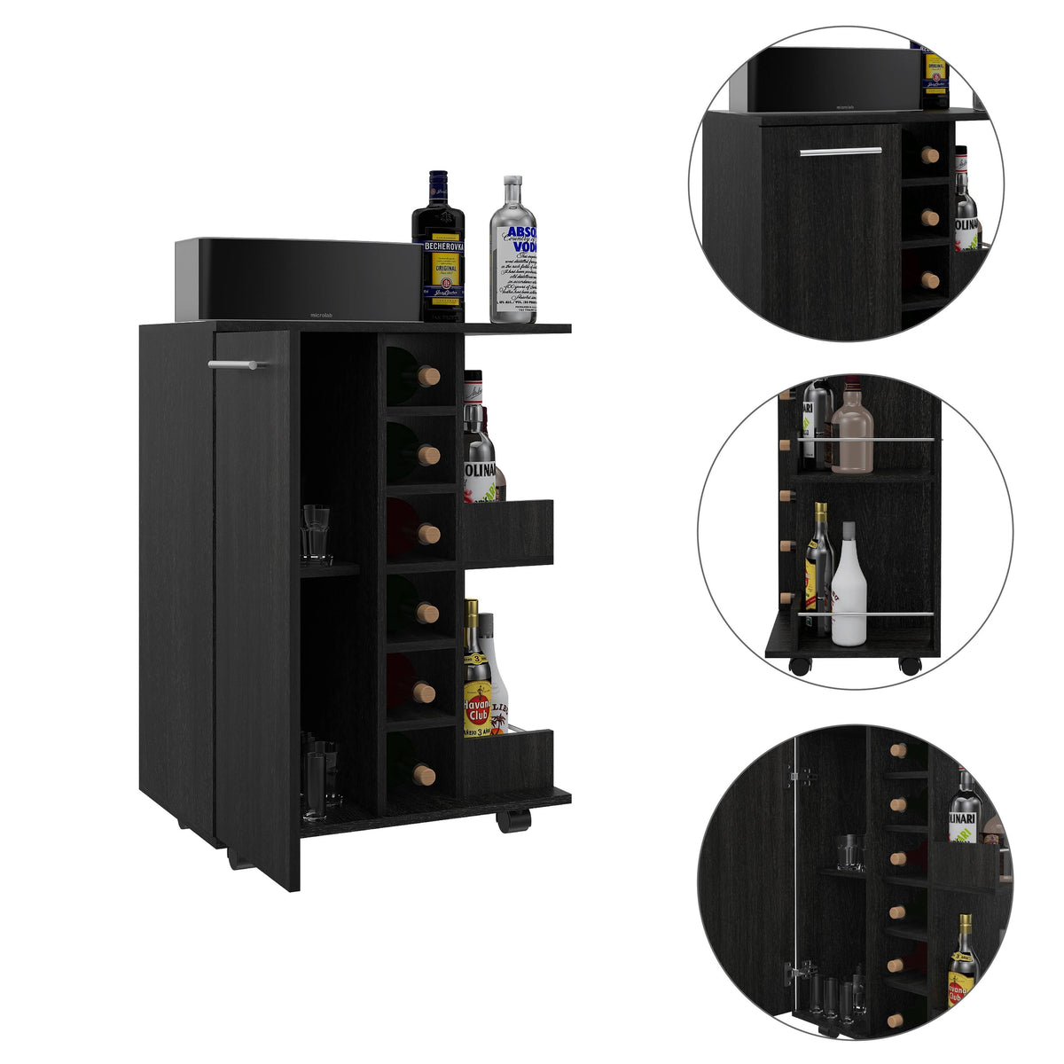 Weathered Oak Bar Cart Cabinet J6962