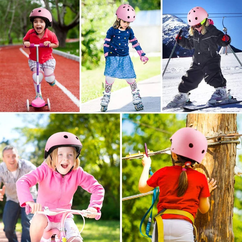Kids Bike Helmet with Knee Elbow Wrist Pads, Pink Y455