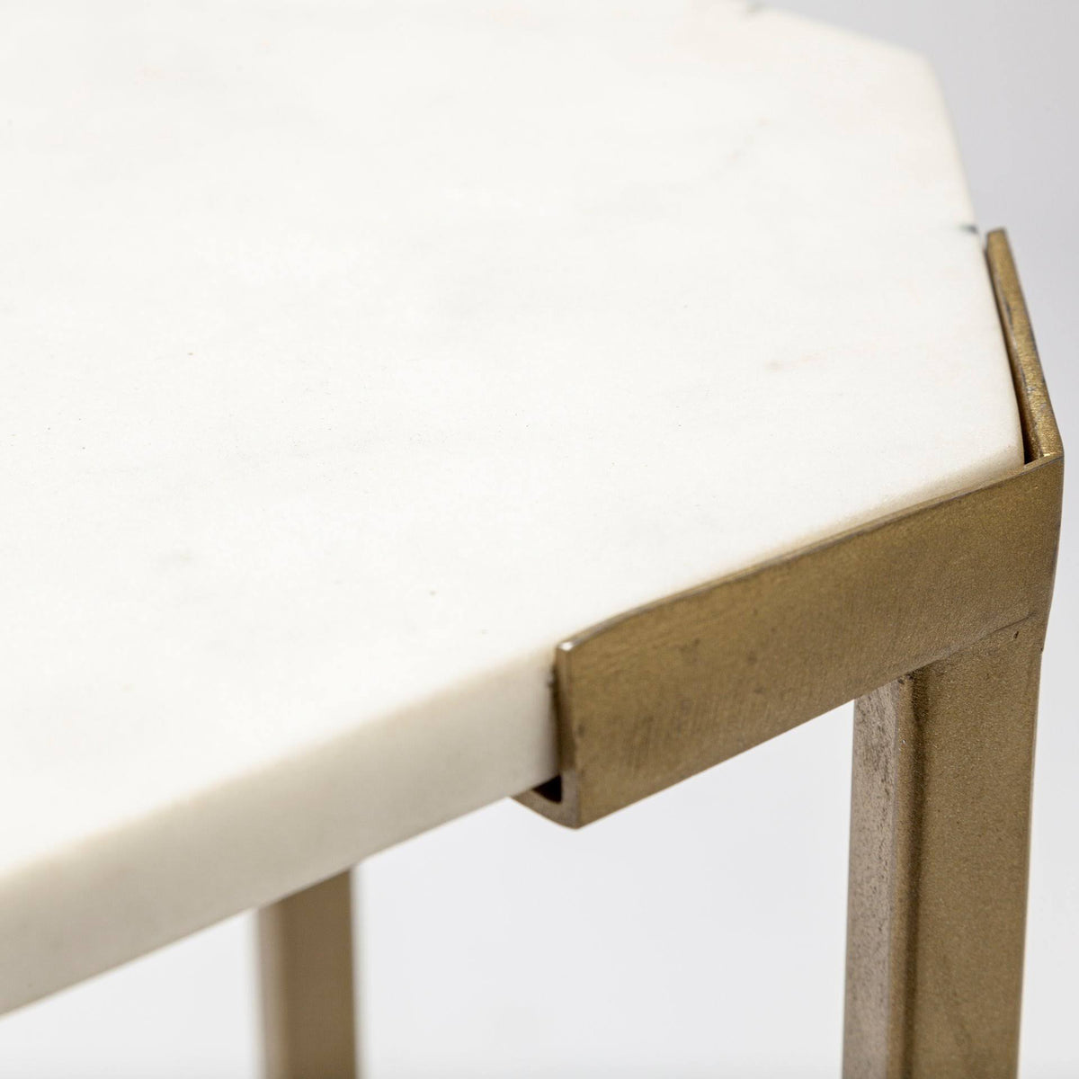 Set of Two White Marble and Iron Hexagonal End Tables R9613