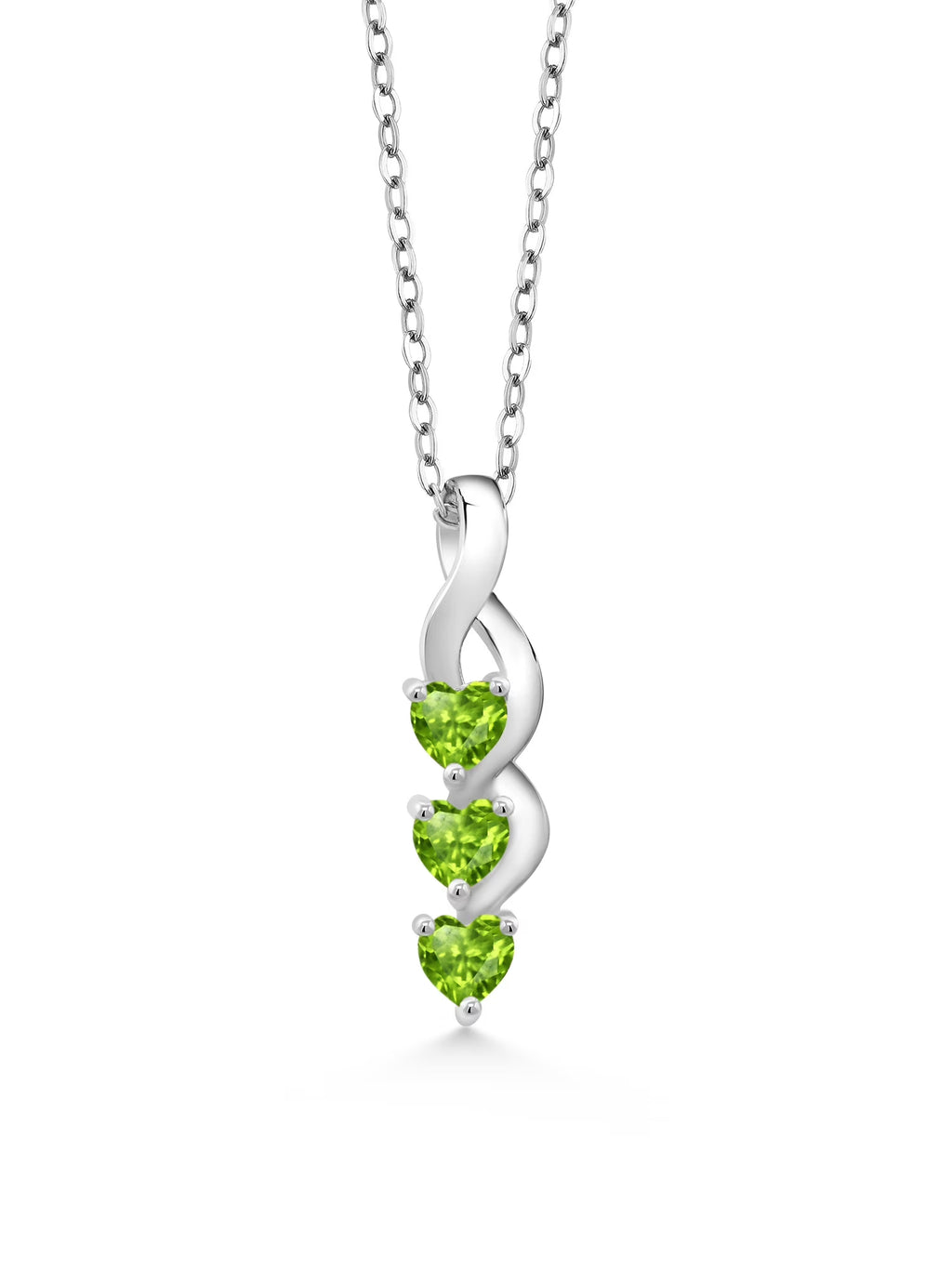 925 Sterling Silver Green Peridot Pendant Necklace with 18 inch Silver Chain A3506