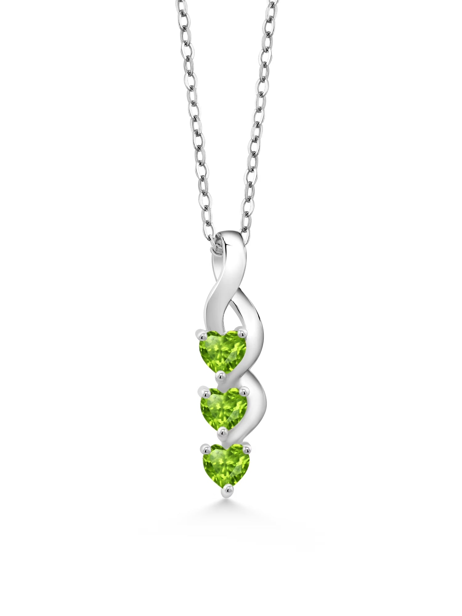 925 Sterling Silver Green Peridot Pendant Necklace with 18 inch Silver Chain A3506