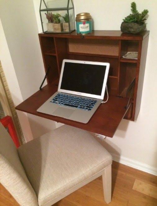 Wall Mount Folding Laptop Desk, Brown Mahogany V52317