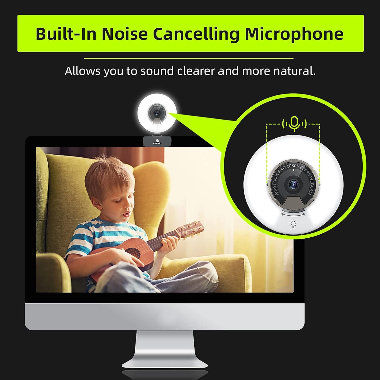 1080P 60FPS Webcam with Light, AutoFocus, Privacy Cover, Dual Stereo Microphone C310578