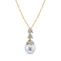 14k Yellow Gold Dangling Pearl Necklace with Diamond Accents Y772307