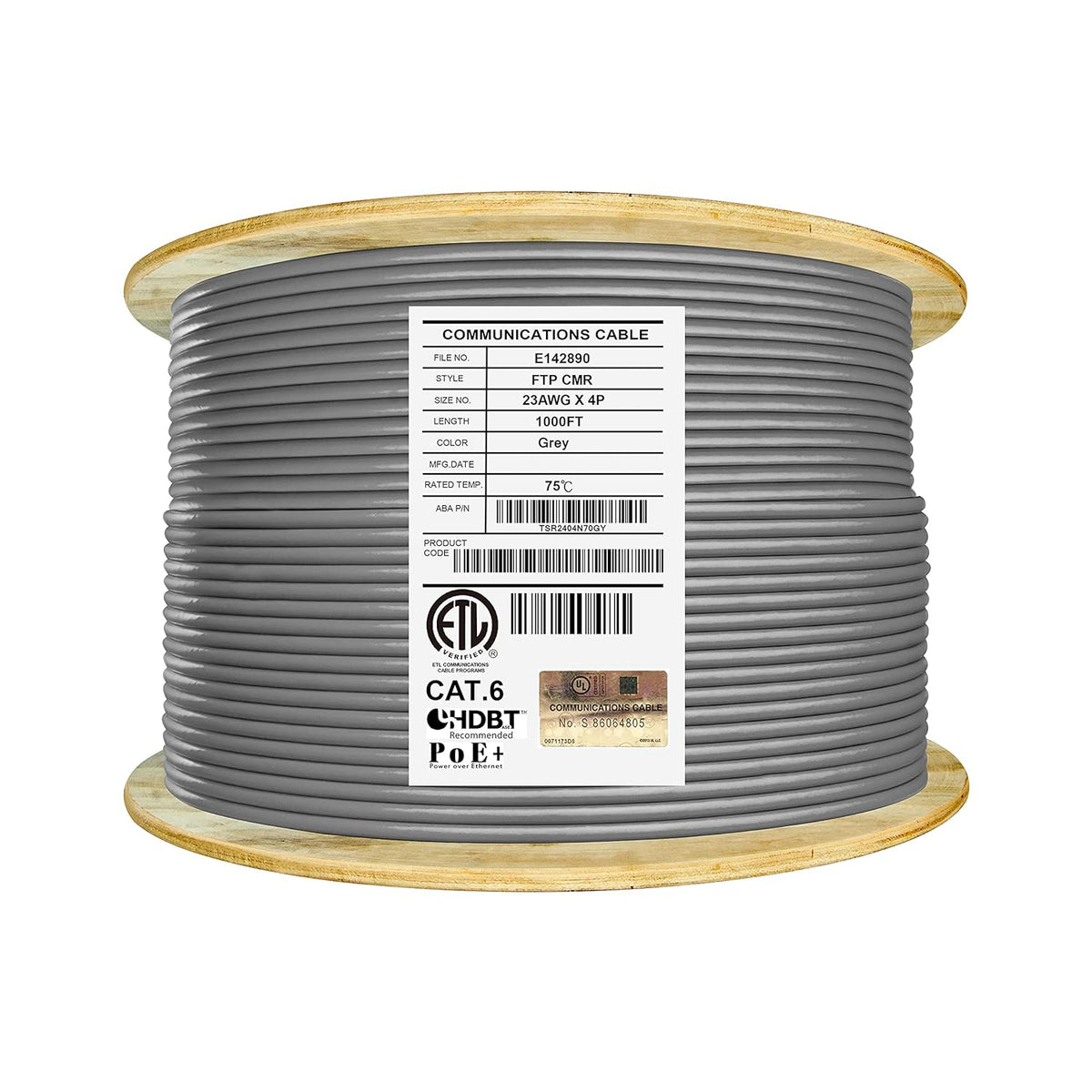 Cat6 Shielded Riser 1000ft F/UTP 23AWG Solid Bare Copper Bulk Ethernet Cable Reel Yellow F211