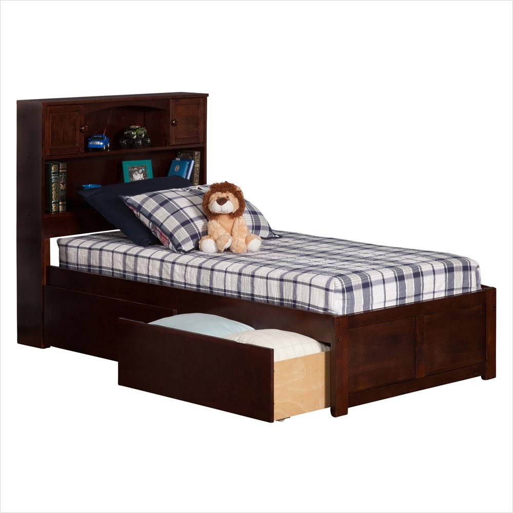 Twin Flat Panel Foot Board with 2 Bed Drawers Antique Walnut M707671
