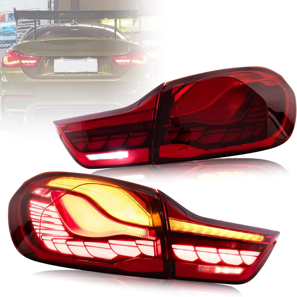 Smoked OLED Taillights with Sequential Turn Signal for BMW M4 M848
