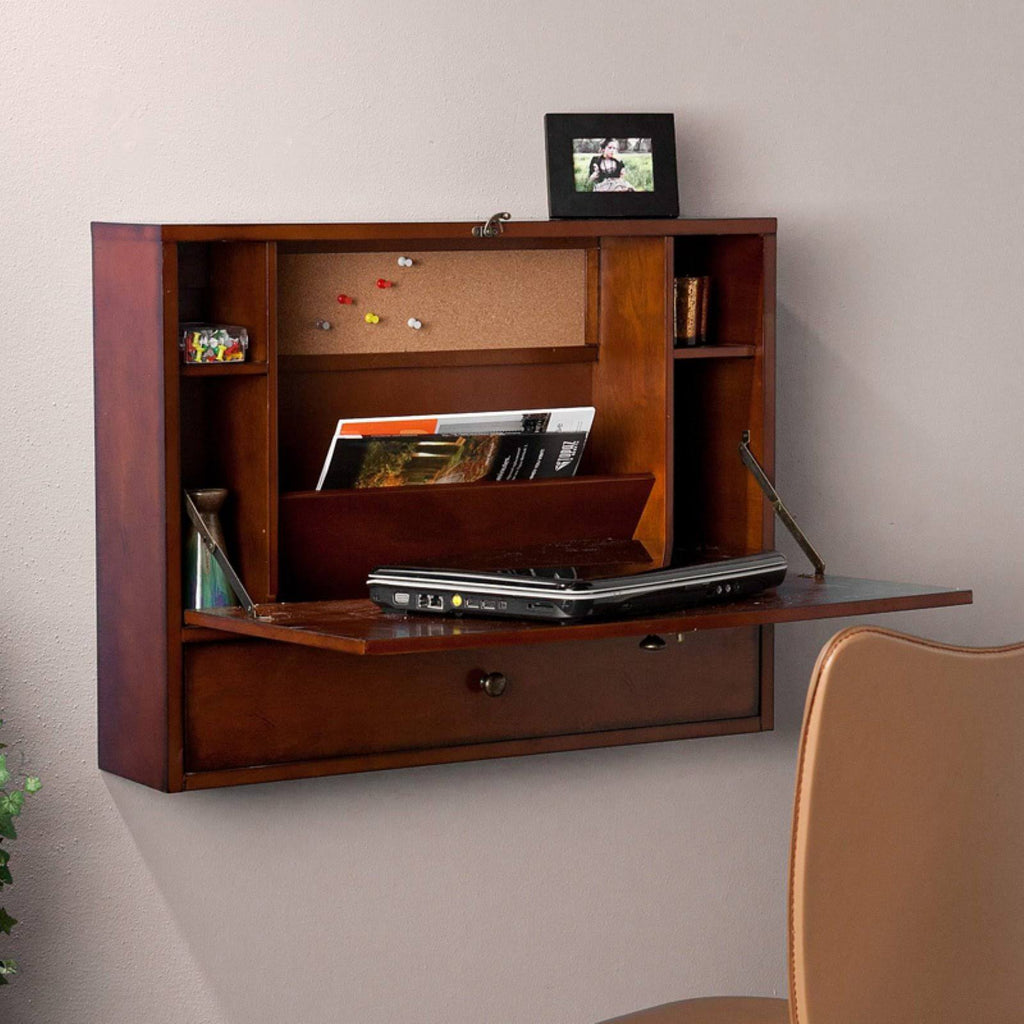 Wall Mount Folding Laptop Desk, Brown Mahogany V52317