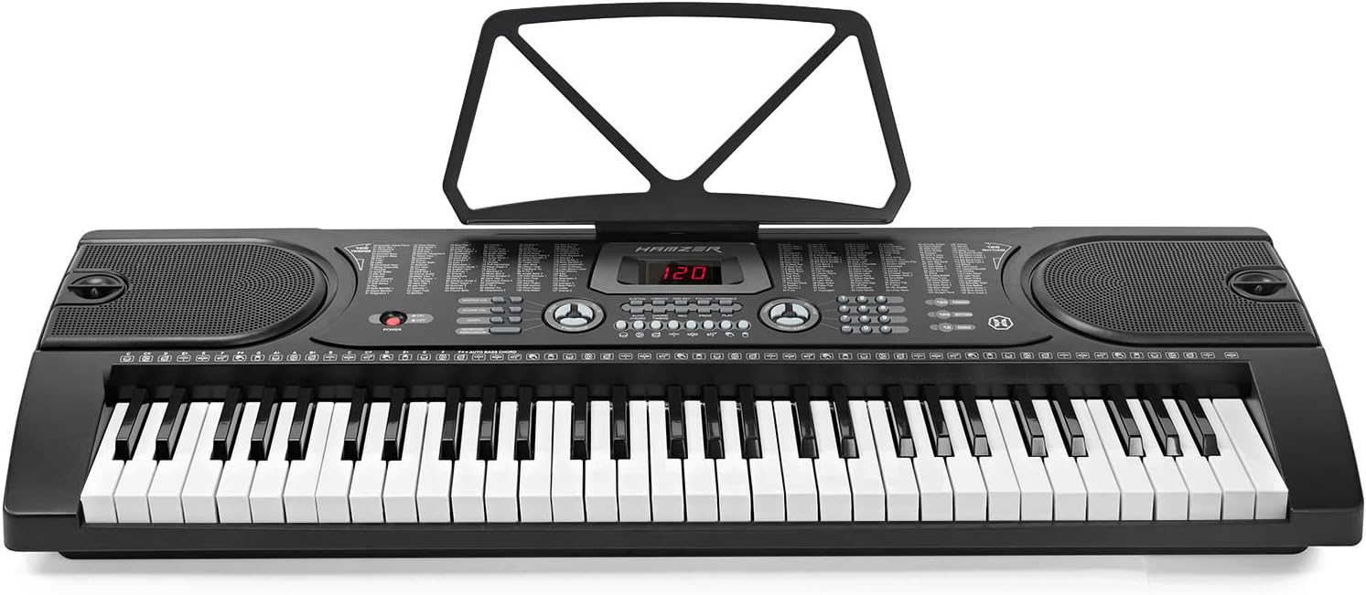 61-Key Portable Electronic Keyboard Piano with Stand, Stool, Headphones, Microphone & Sticker Sheet P98619