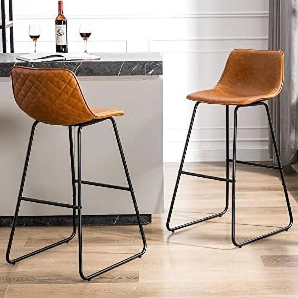 Faux Leather Dining Chairs Set of 2 Barstools with Backs F45241