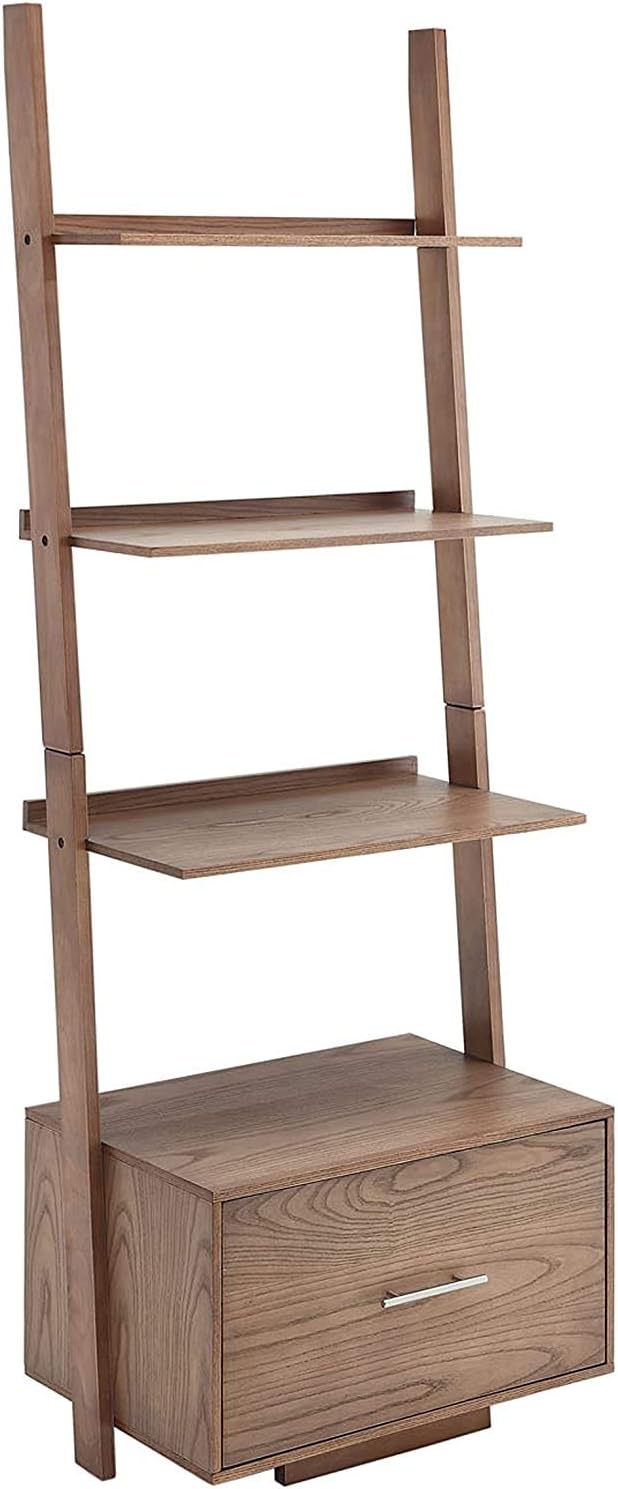 White Ladder Bookcase with File Drawer T780859
