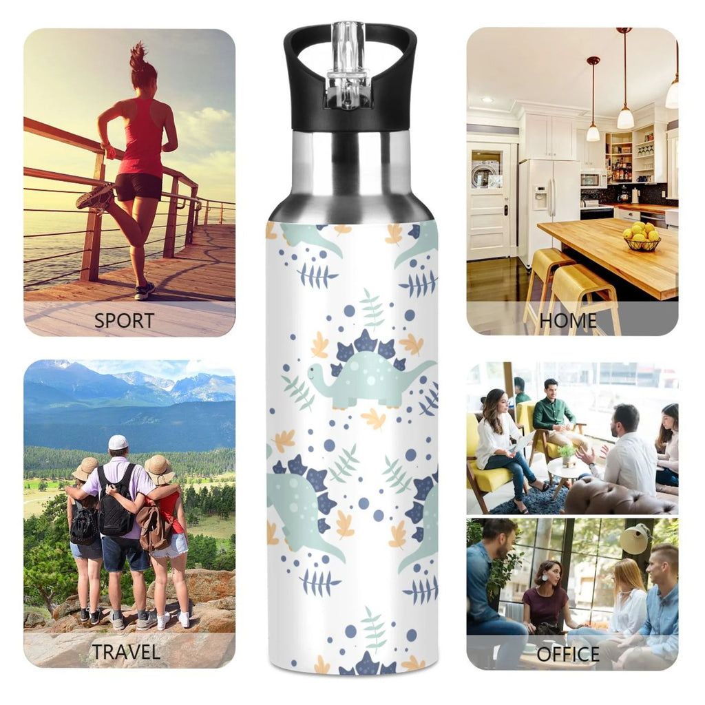 Stainless Steel Insulated Thermos Vacuum Flask Water Bottle with Straw Lid L199063