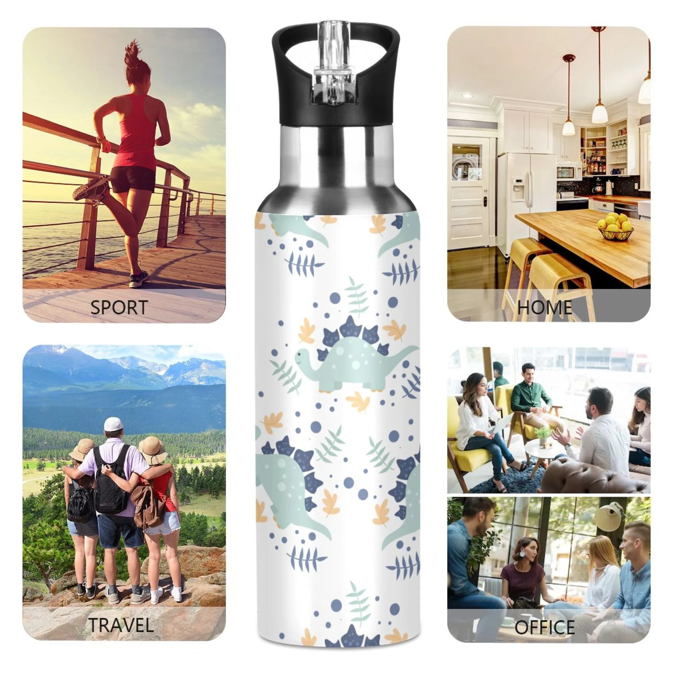 Stainless Steel Insulated Thermos Vacuum Flask Water Bottle with Straw Lid L199063