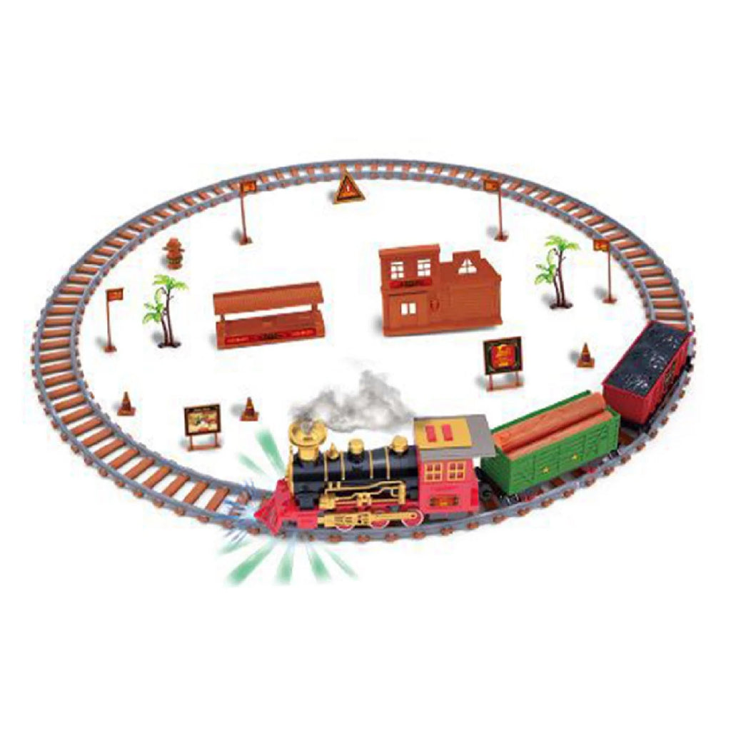 Toy Train Set With Lights And Sounds Steam Smoke Railway Tracks Battery Operated Q13186