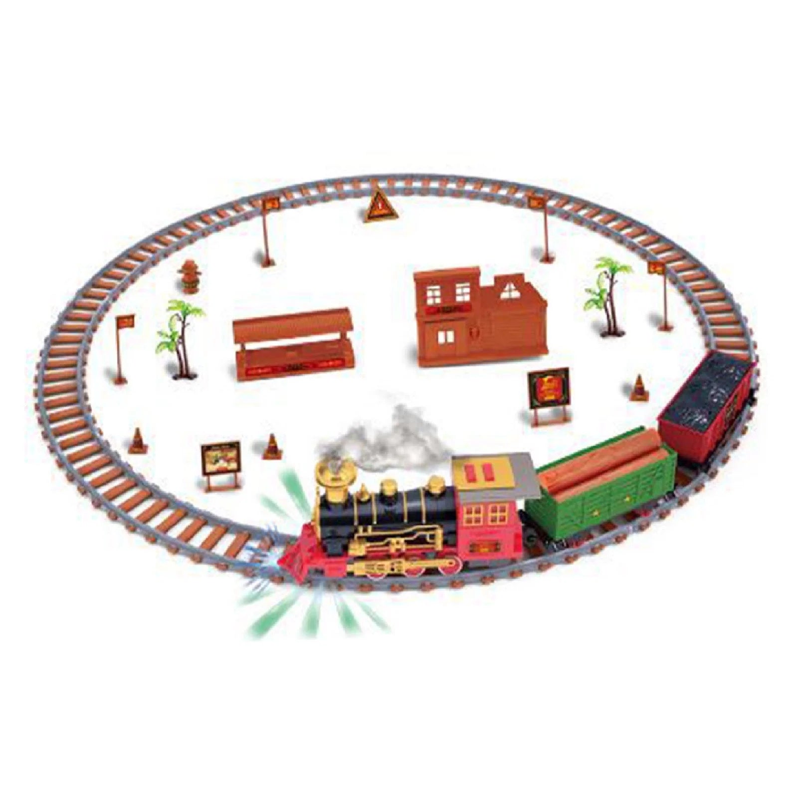 Toy Train Set With Lights And Sounds Steam Smoke Railway Tracks Battery Operated Q13186
