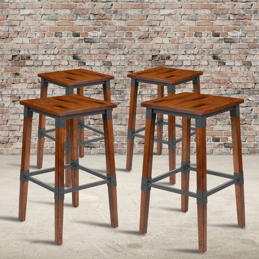 4 Pack Backless Wood Barstool U3228