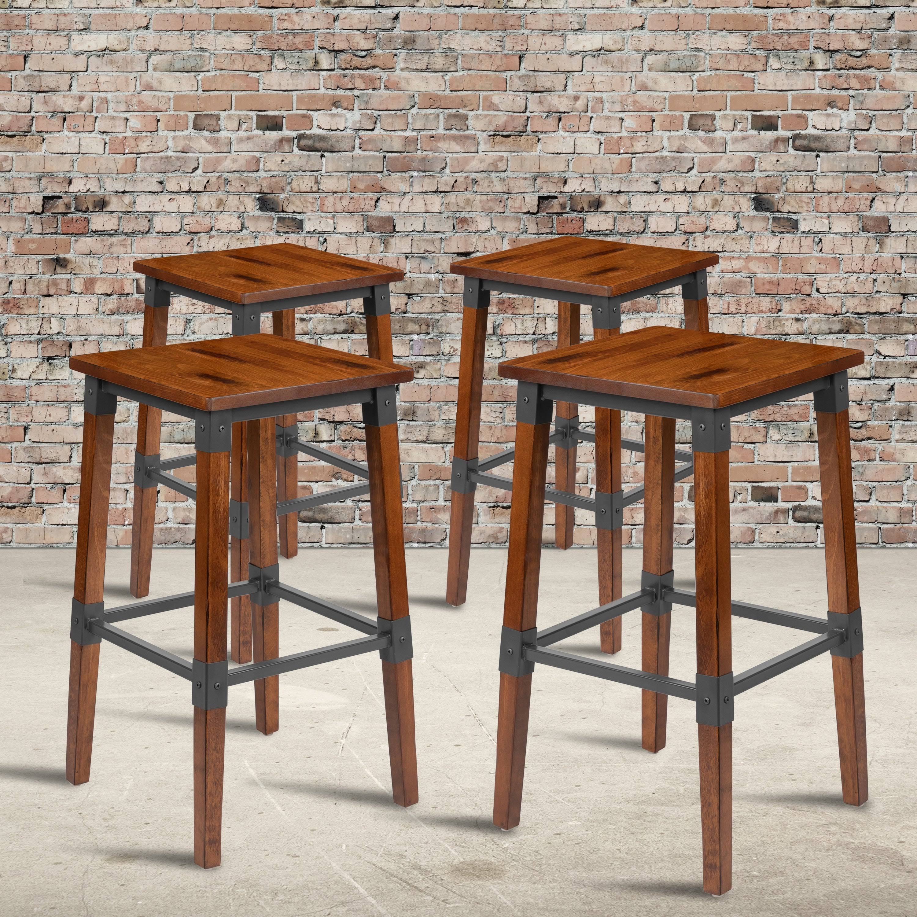 4 Pack Backless Wood Barstool U3228