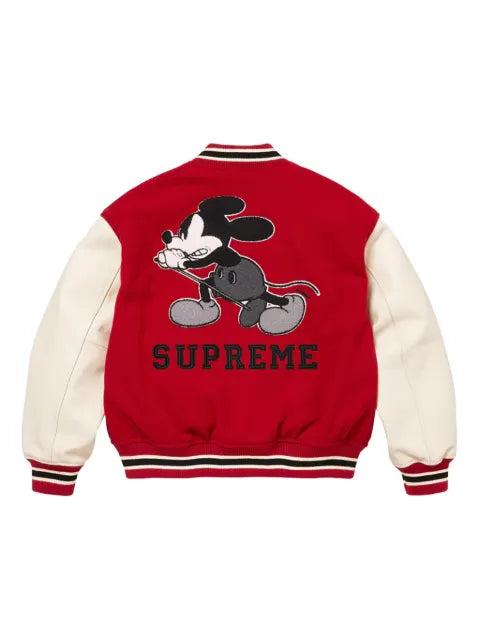 Supreme mickey appliqued varsity jacket