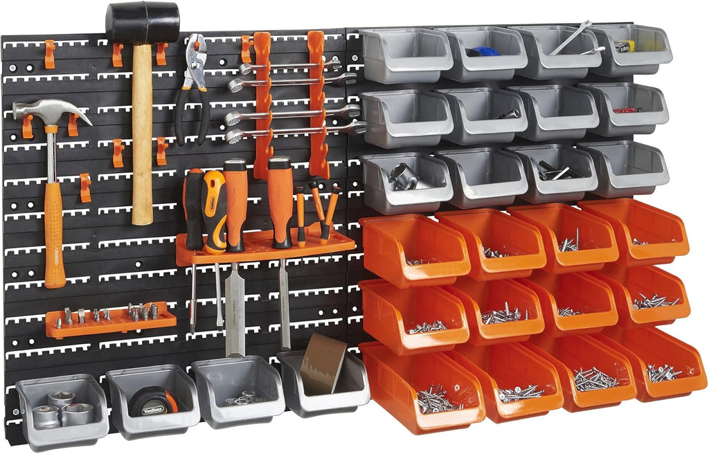 44 Piece Wall Mounted Pegboard Hook Storage Bins and Panel Set E72313