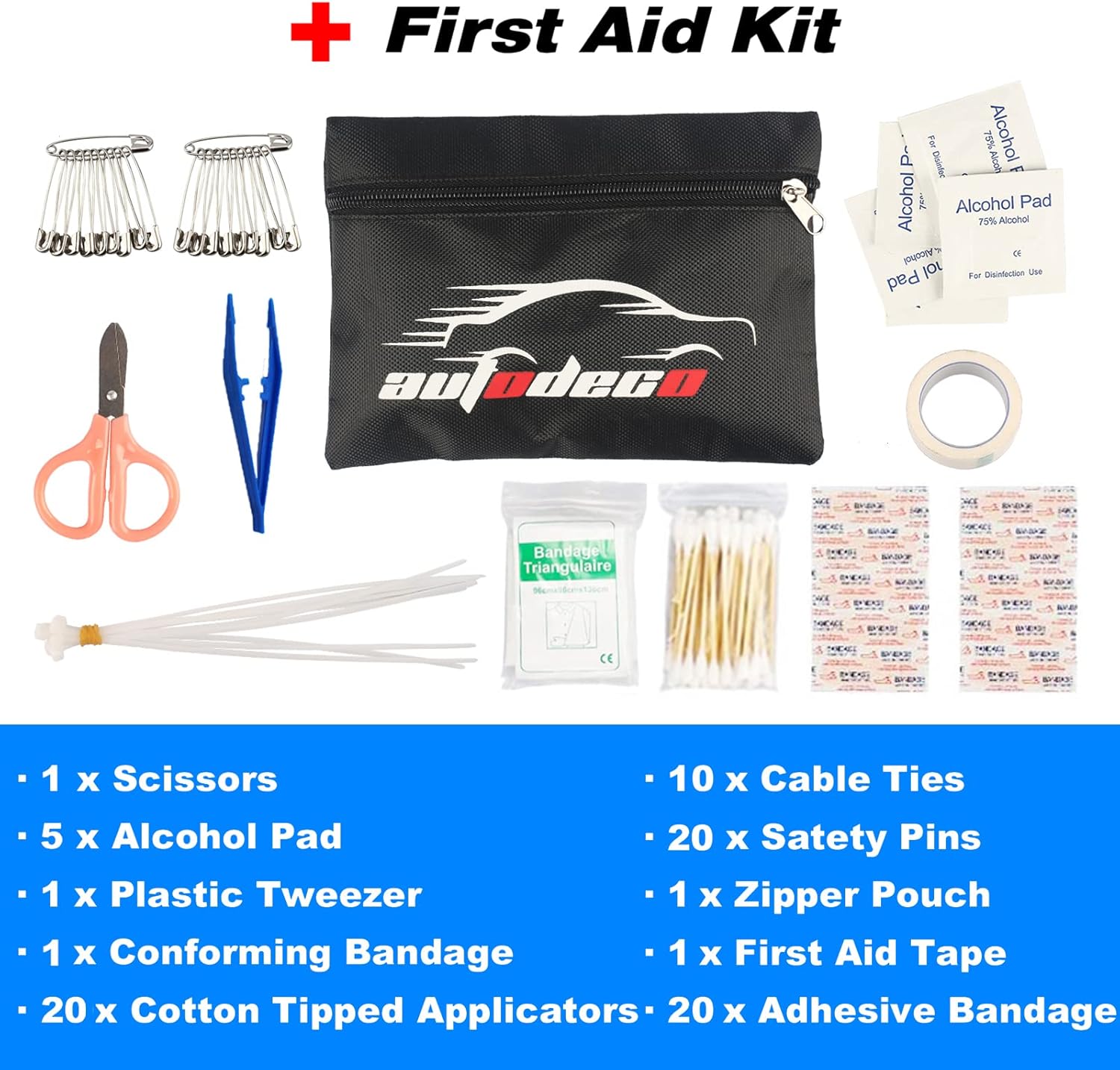 118 Pieces Car Emergency Kit with Jumper Cables, Air Compressor, Tow Strap J30072