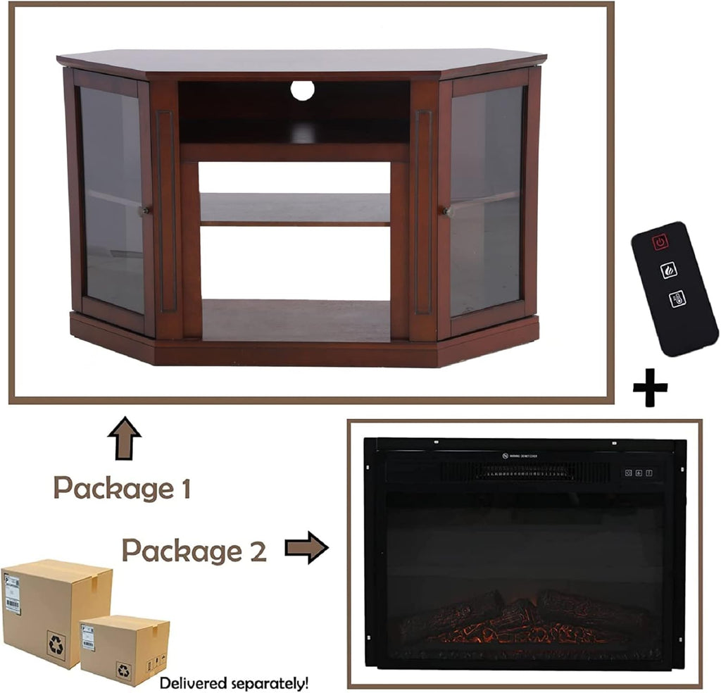 Fireplace TV Stand with Insert Fireplace, Brown Red R111